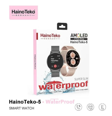 HainoTeko-5 Smartwatch: Stylish, Waterproof, and Multi-Functional Wearable for Everyday Use A premium smartwatch featuring a sleek AMOLED display