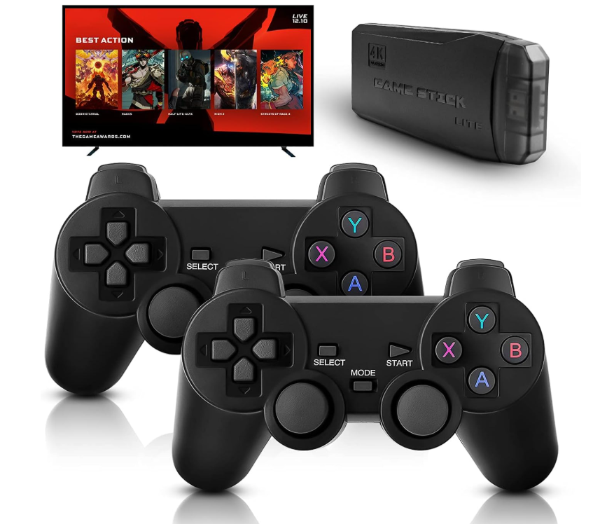Generic Integrated retro 4K game console with dual 2.4G wireless controllers, plug-and-play video game stick, built-in 3,500 games, 9 classic emulators, high-definition HDMI output for TV (64G, 10000+ games)