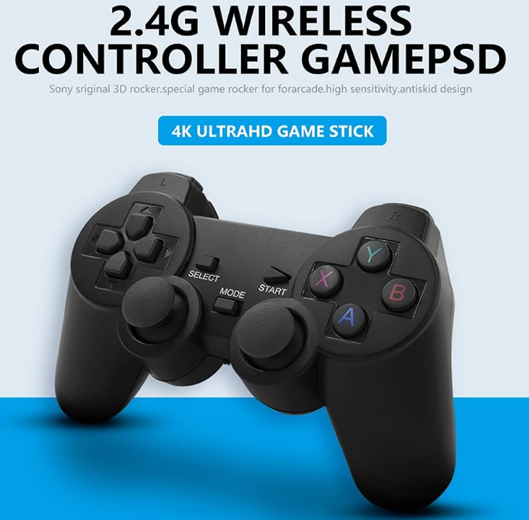 Integrated retro 4K game console with dual 2.4G wireless controllers, plug-and-play video game stick, built-in 3,500 games, 9 classic emulators, high-definition HDMI output for TV (64G, 10000+ games)