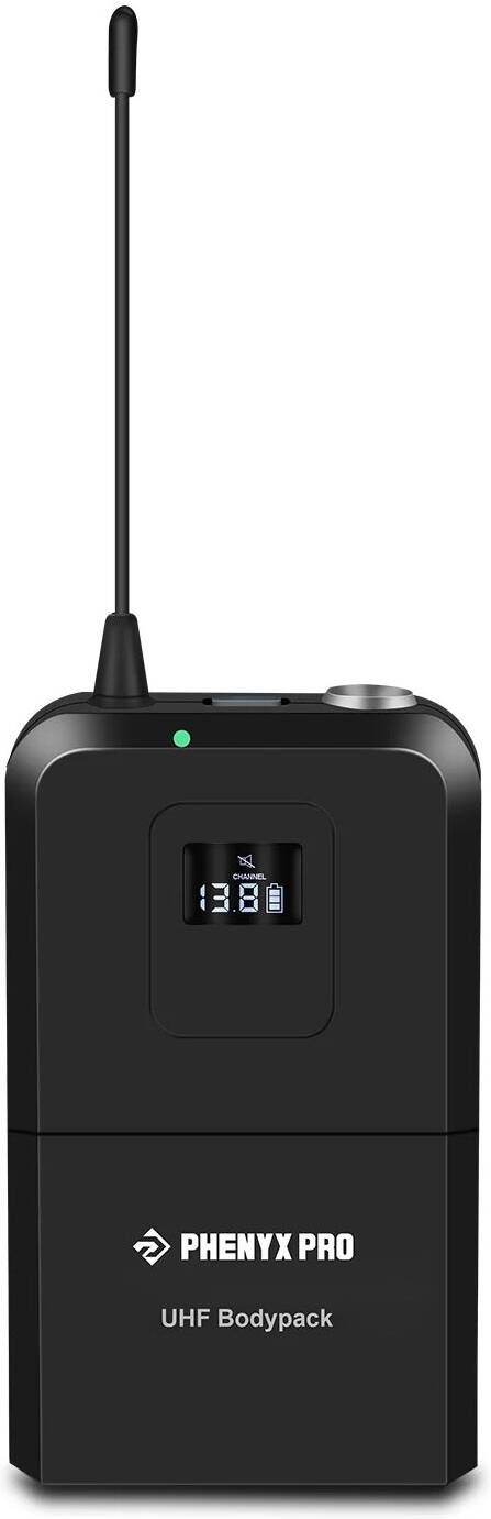 Phenyx Pro PTU-71-2B Dual UHF Wireless Microphone System, Auto-Scan Function, Two XLR Outputs, Up to 328ft Operation Range, Rack-Mountable, 8Hours Battery Life, Black | PTU-71-2B