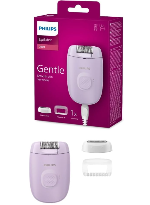 Philips 2000 Series Corded Epilator with shaving head and massage cap-BRE237/00