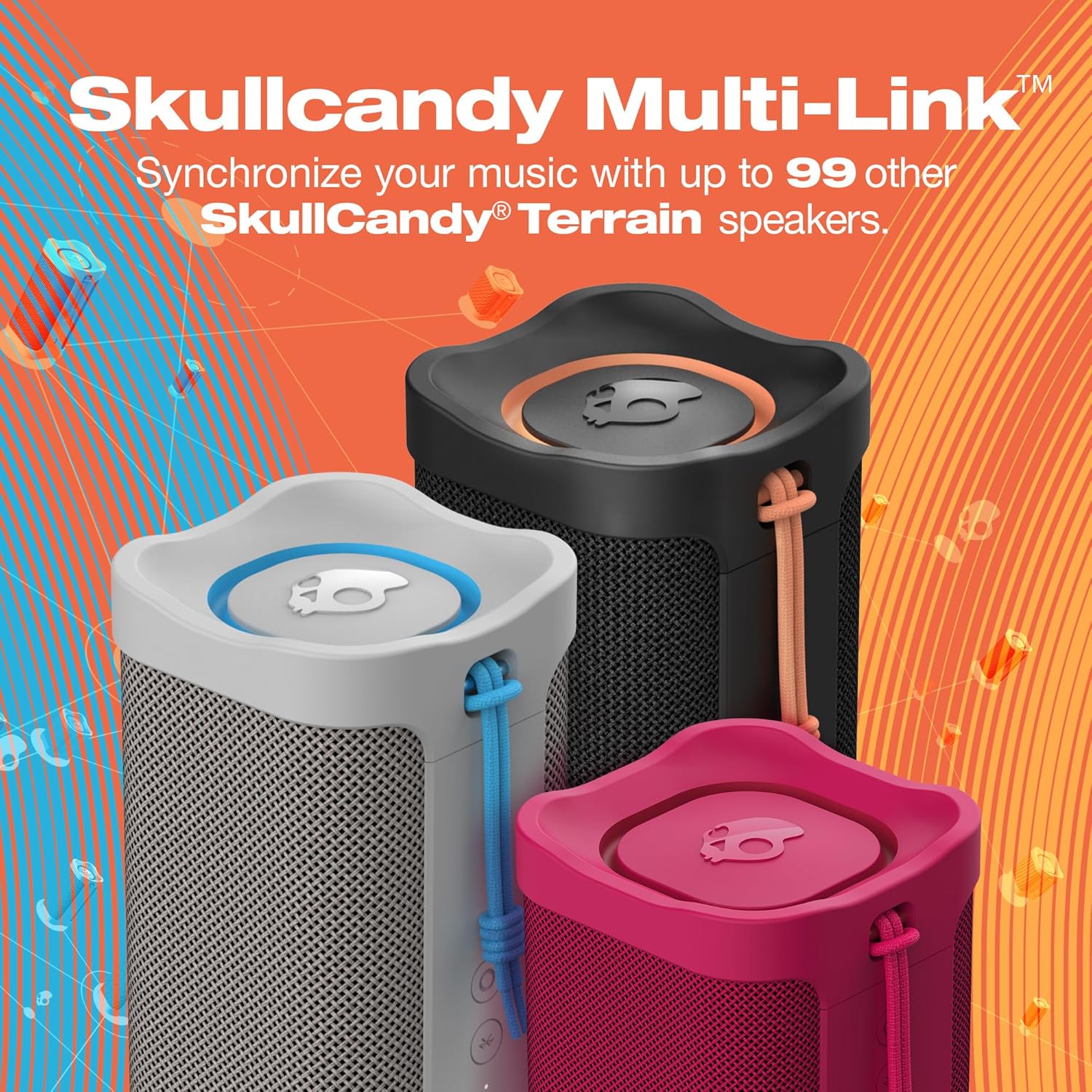 Skullcandy Terrain XL Wireless Bluetooth Speaker - IPX7 Waterproof Portable Speaker, 18 Hour Battery, Nylon Wrist Wrap, True Wireless Stereo Black