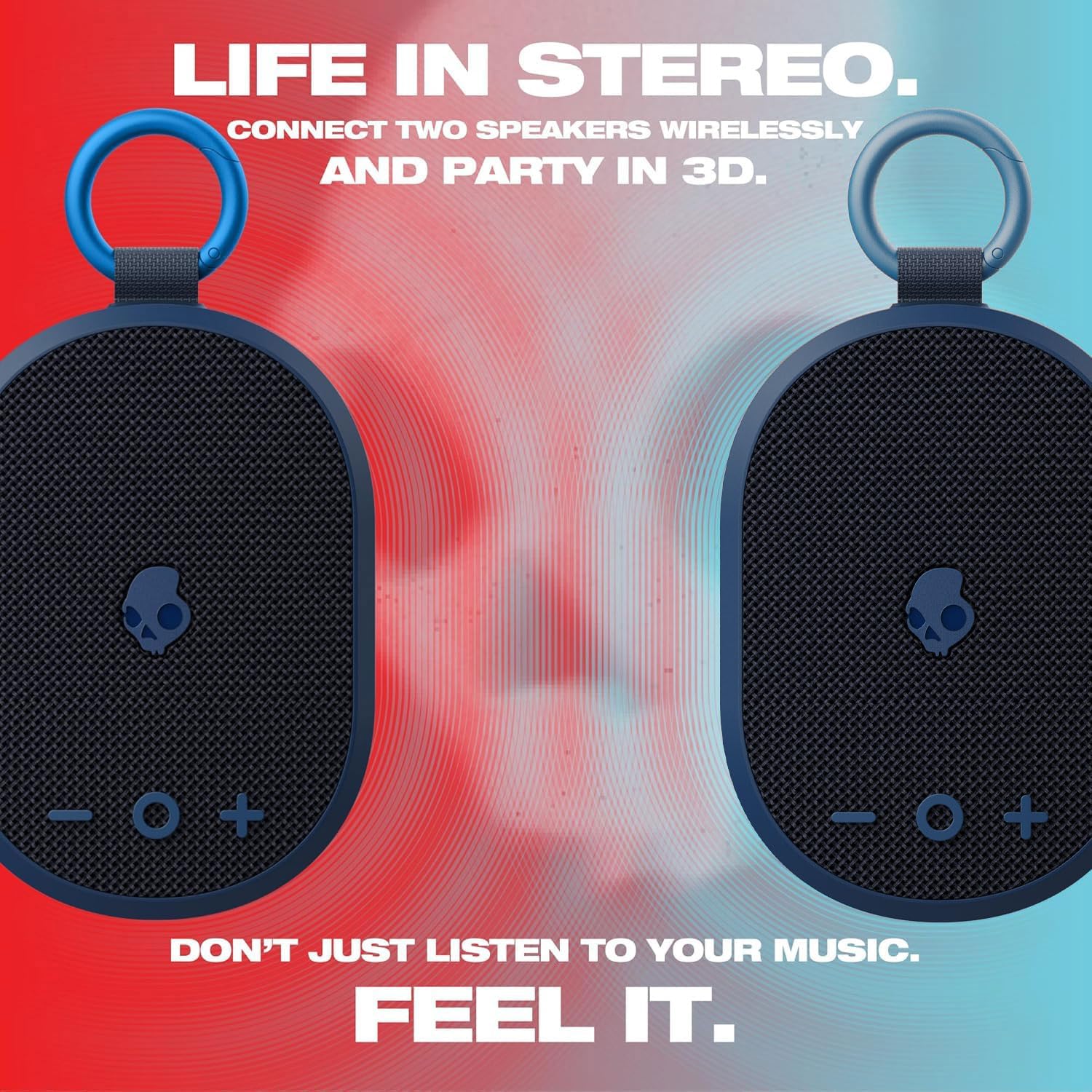 Skullcandy Kilo Wireless Bluetooth Speaker Bundle - (2) IPX7 Waterproof Mini Bluetooth Speakers with 24 Hour Battery, Downward Firing Passive Radiators, and True Wireless Pairing (Navy)