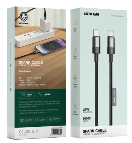 Green Lion Spark USB-C to Lightning Cable - Black