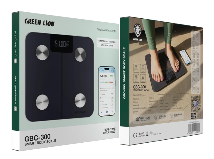 Green Lion GBC-300 Smart Body Scale, Bluetooth V5.0 Digital Bathroom Weight Scale and Body Composition Analyzer for BMI
