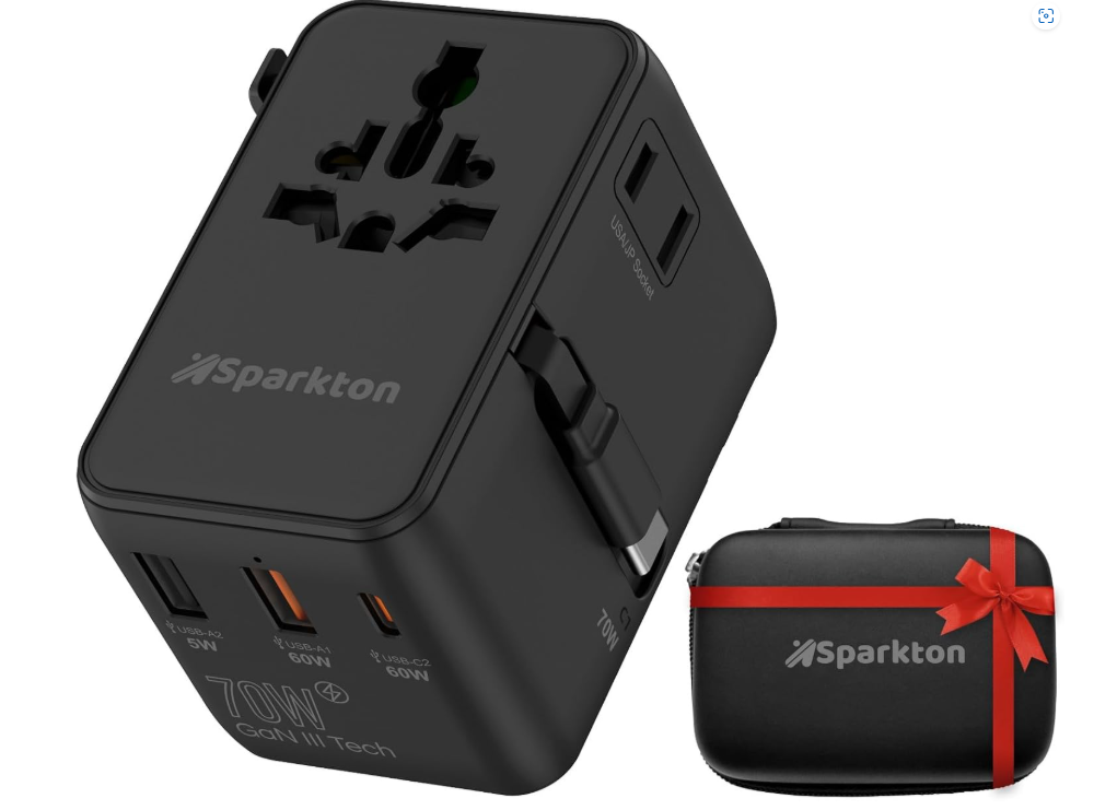 Generic Universal Travel Adapter Fast Charger, 2 USB-C + 1 USB-A with Type-C Cable, Worldwide Travel Adapter for UK/EU/US/AU, International Travel Charger for Phones, Laptop & Devices. (70, Watts)