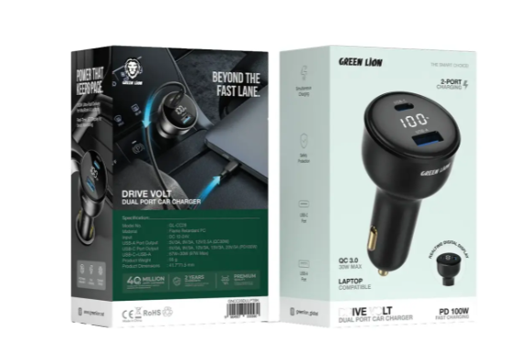 Green Lion Drive Volt Dual Port Car Charger - Black