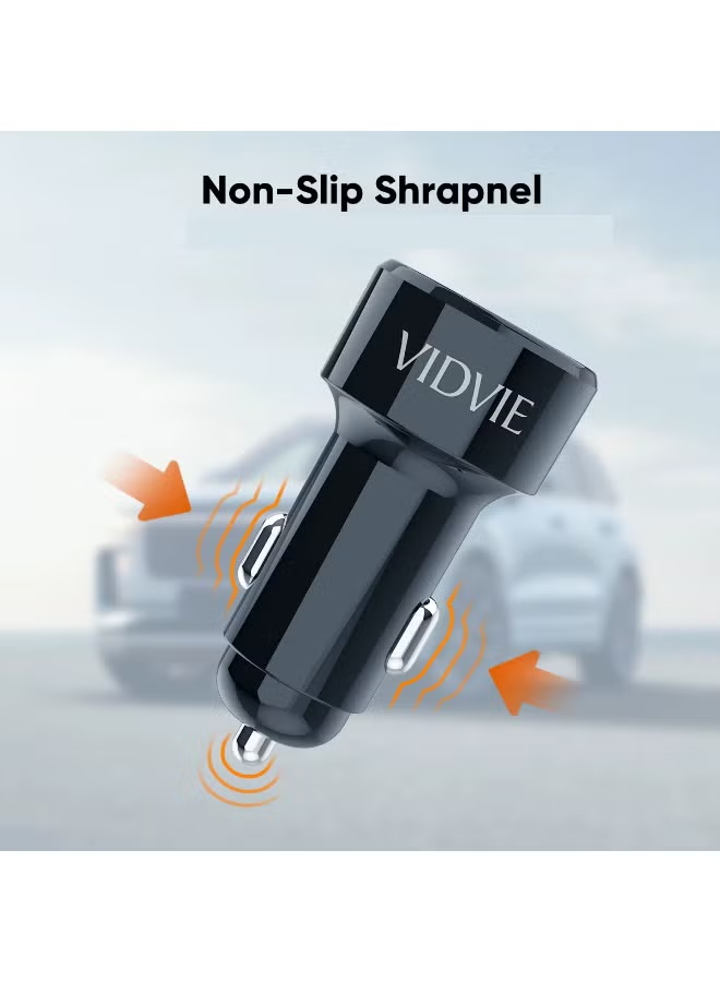 Vidvie Fast Car Charger - Model CC518 - Micro Cable - USB Port 2 - 5V- 2.4A - Black.