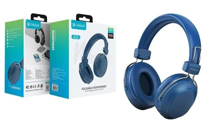 Celebrat A36 Wireless Bluetooth Headset with HD Microphone, Foldable, TF Playback and Cable(Blue)