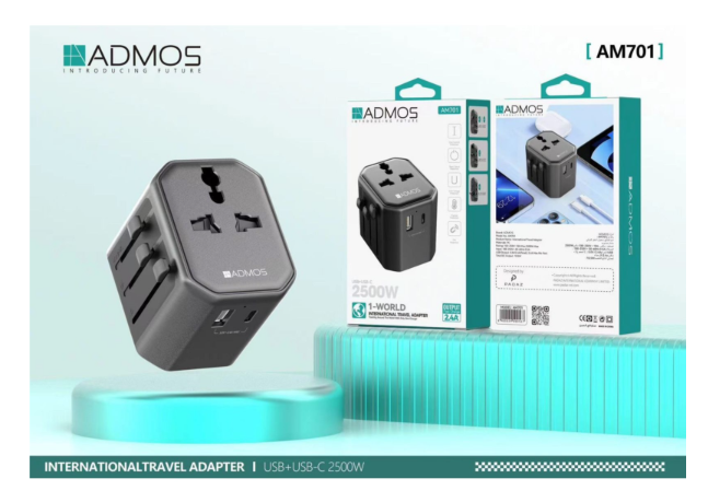 Global Use International Travel Adapter 2500W ADMOS AM-701
