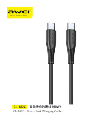 Awei Fast Charging Cable Type-C To Type-C CL-182C 60W 100cm Black