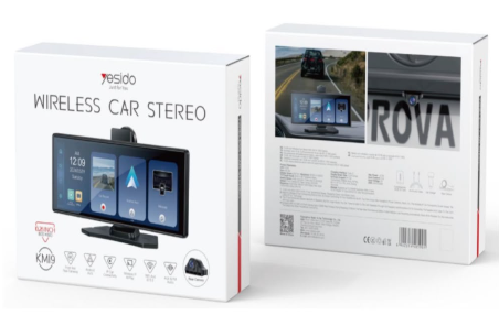 Yesido KM19 CarPlay Center Console – 10.26" Touch Screen Portable Car Multimedia System with Rear Camera, Driving Recorder, Wireless Apple CarPlay & Android Auto, Bluetooth, GPS Navigation – Black