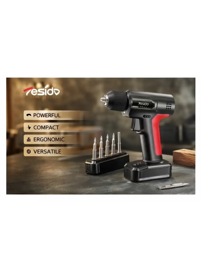 Yesido EC36 Cordless Electric Screwdriver Set – Rechargeable Drill Machine, 2000mAh Battery, Multi Bits Kit, Portable Power Tool for Home & DIY Use