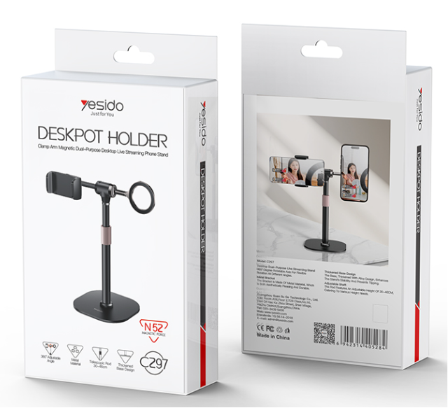 Yesido C297 360 Axis of Rotation N52 Powerful Magnetism 30-46CM Free Lifting Dual-purpose Desktop Live Broadcast Phone Holder