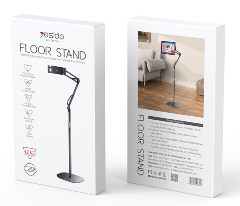 Yesido C295 Aluminum Alloy Floor Stand For Tablets/Phones(Black)
