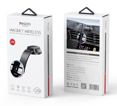 Yesido C292 360 Free Rotating Led Breathing Indicator Light Max 15W Fast Charging Wireless Phone Holder