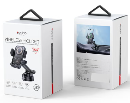 C307 360 Rotation Electric Locking 15W Wireless Fast Charging Transparent Car Phone Holder