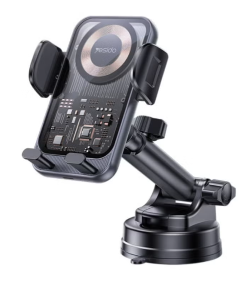 C307 360 Rotation Electric Locking 15W Wireless Fast Charging Transparent Car Phone Holder