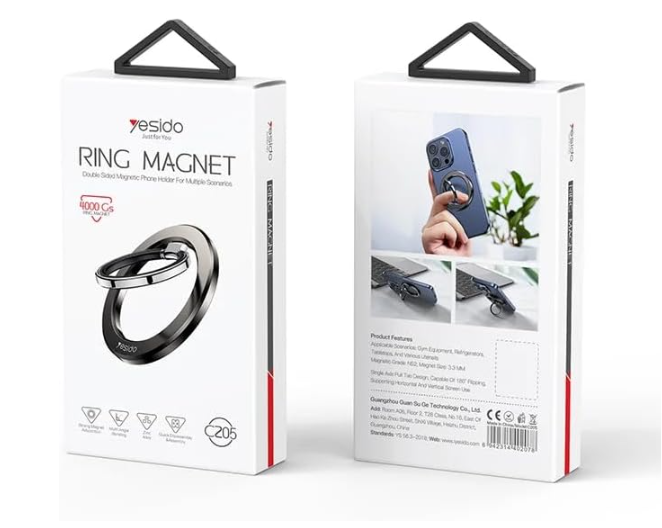 Yesido MagSafe Ring Holder, Magnetic Phone Grip, 360° Rotation, Strong Magnet with Adjustable Kickstand, Compatible for iPhone 16/15/14/13/12 Series, Black