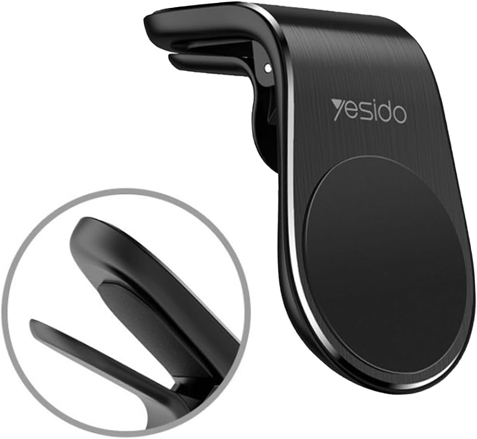 Yesido C64 Magnetic Car Holder, L Shape Air Vent Clip, Aluminium Alloy, 360掳 Rotation, Silicone Grip, N50 Magnets, Black