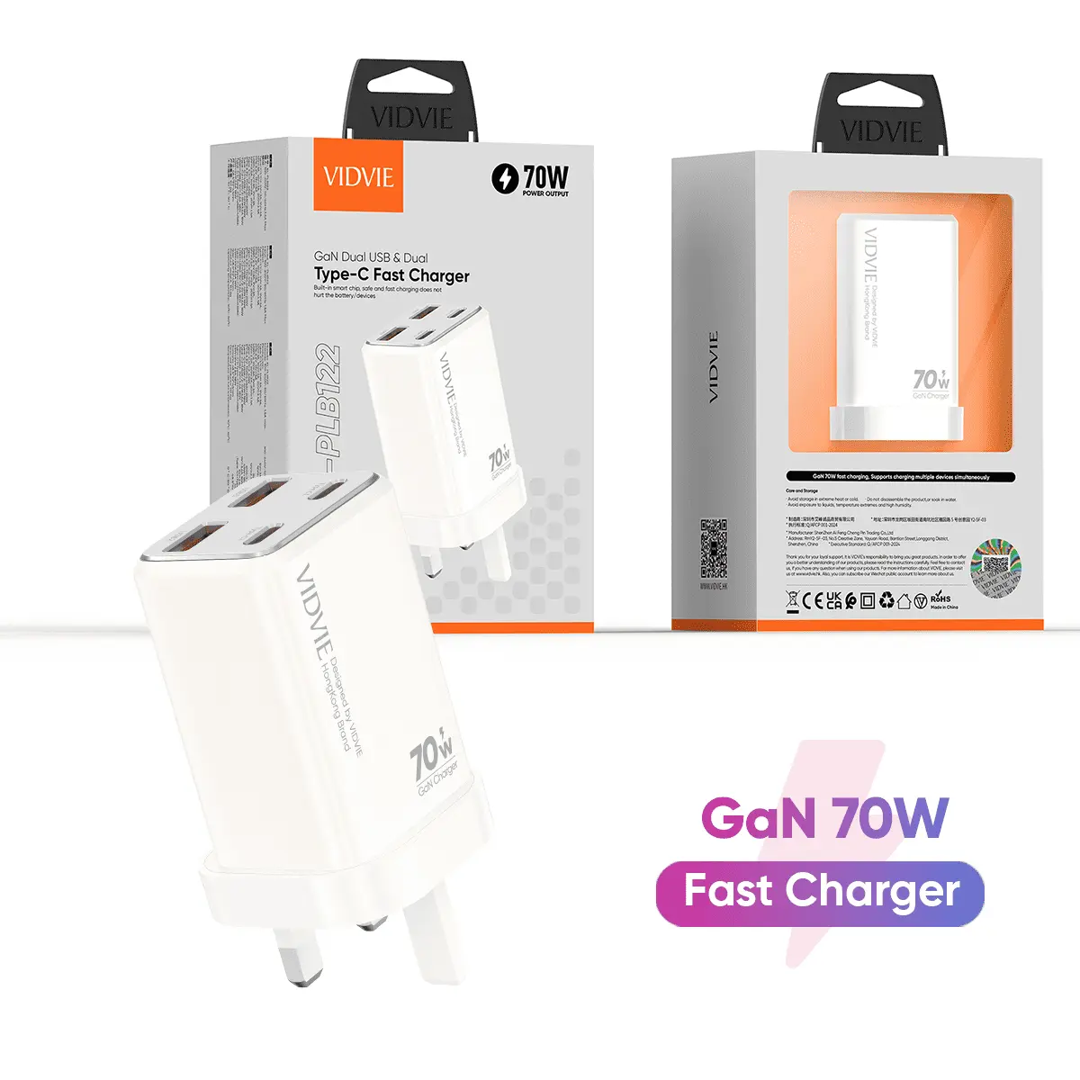 Wall Charger  XL-PLB122  GaN Dual USB & Dual Type-C 70W Fast Charger