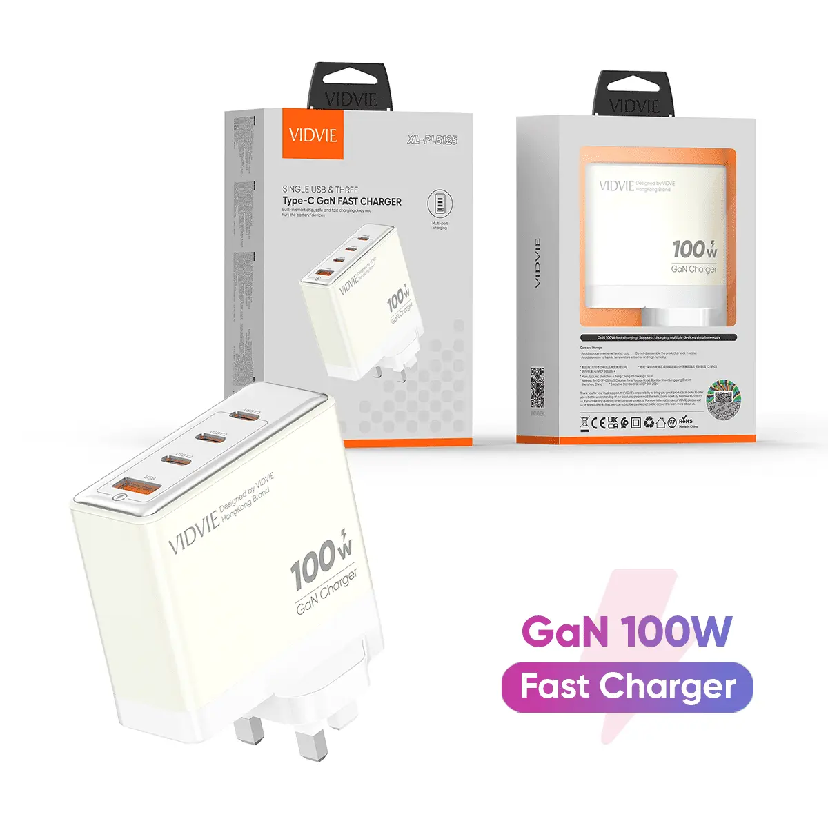 Wall Charger  XL-PLB125  Single USB & Three Type-C GaN Fast Charger