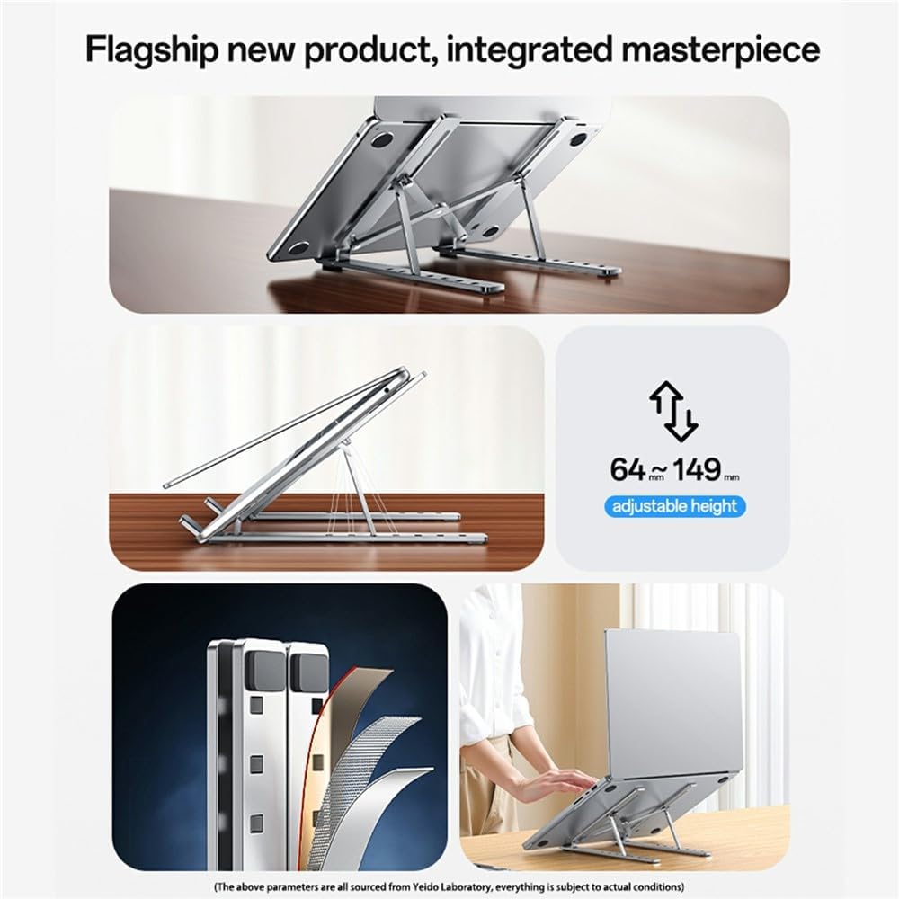 Yesido LP11 Laptop Riser Stand - Ultra-Thin Adjustable Zinc Alloy Cooling Stand for 13-17.3" Laptops - 2 Pcs - Silver.