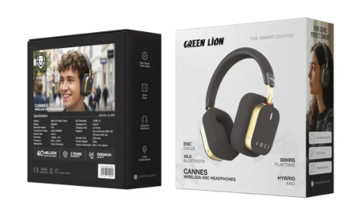Green Lion Cannes Wireless ANC Headphones – Hybrid ANC, 6 Mics, 90H Playtime, Bluetooth 5.3, 40mm Driver (Black)