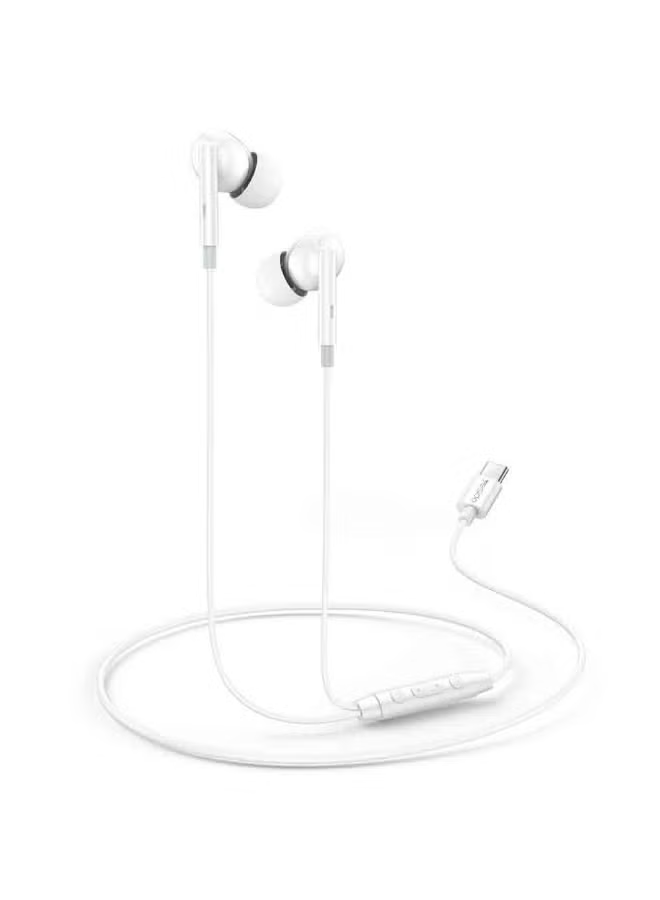 Yesido YH45 USB Type-C Wired Earphones With Heavy Bass Hi-Fi Sound Digital Decode Chip In-Line Mic & Volume Control White