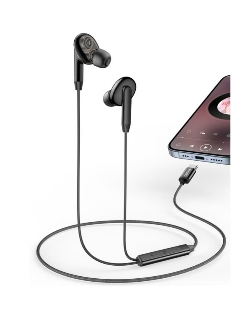 YH44 High Quality Ergonomically Designed In-ear Earphone Dual Dynamic Type-C Wired Headphones