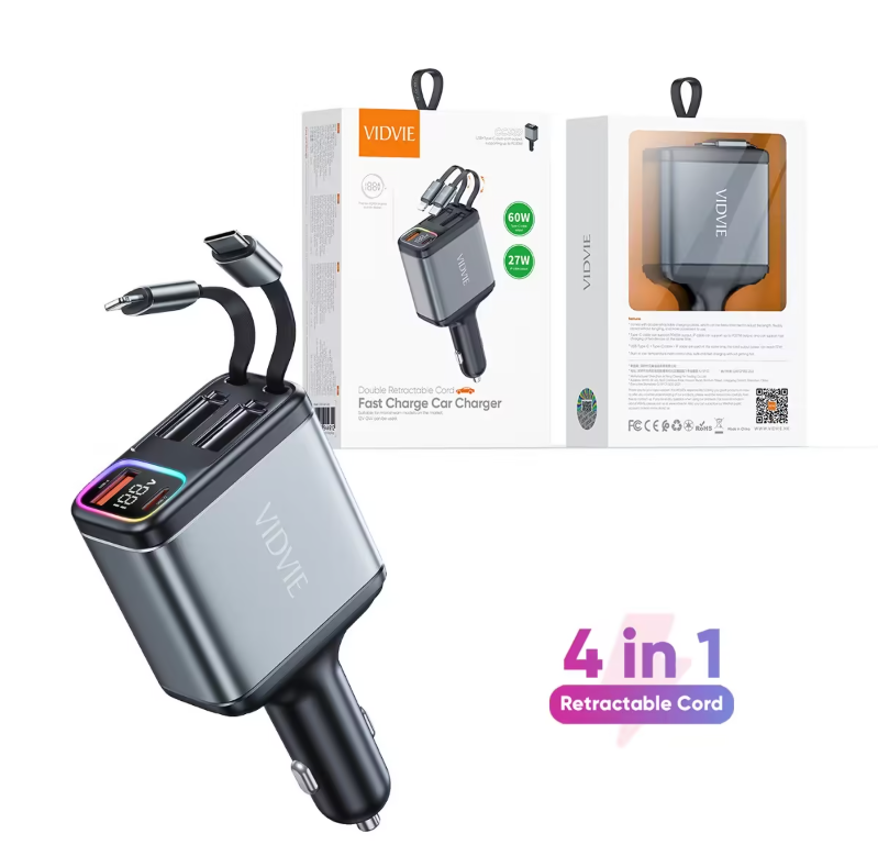 CC539 Double Retractable Cord Fast Charge Car Charger