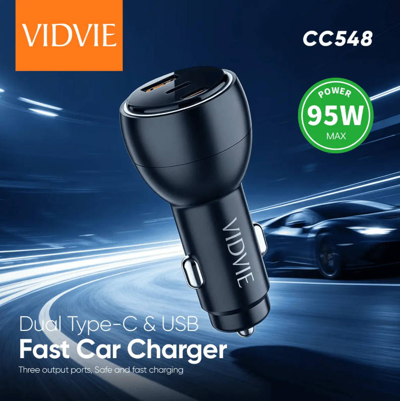 Vidvie CC548 Dual Type-C & USB Fast Car Charger