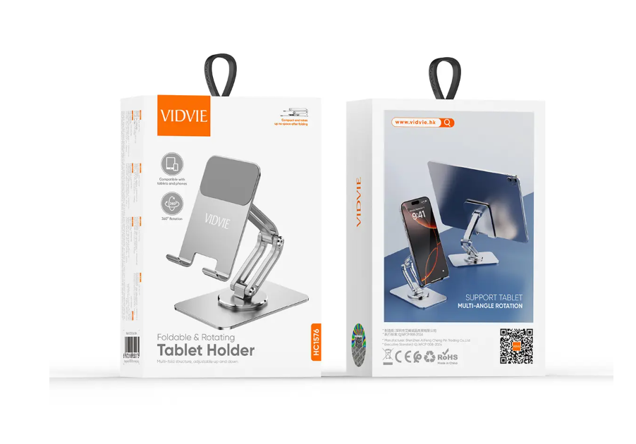 HC1576 Metal Foldable/Rotating Phone & Tablet Holder With Built-in Silicone Anti-Slip Base
