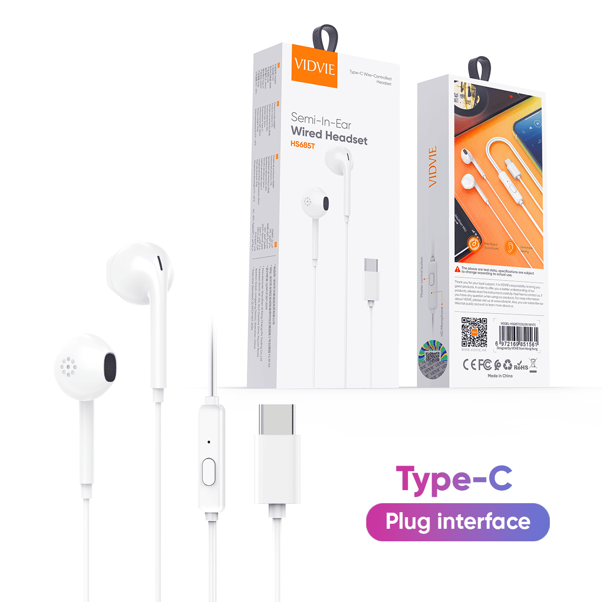 HS685T  Half In-Ear Type-C Wired Earphone