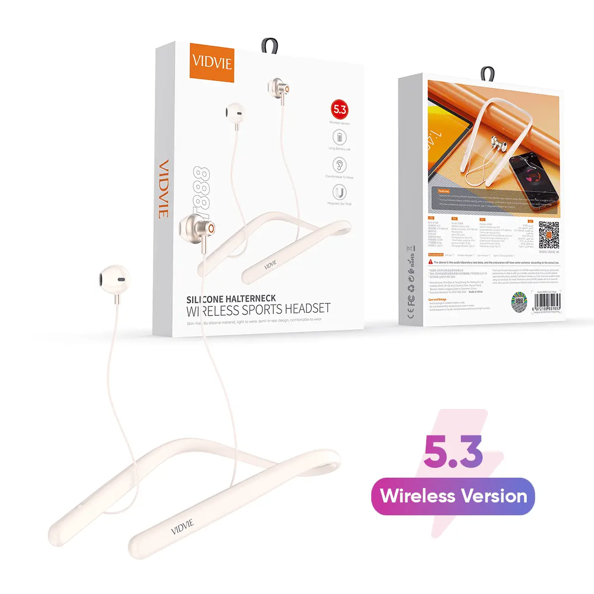 BT888  Silicone neckband wireless sports semi in-ear headphones