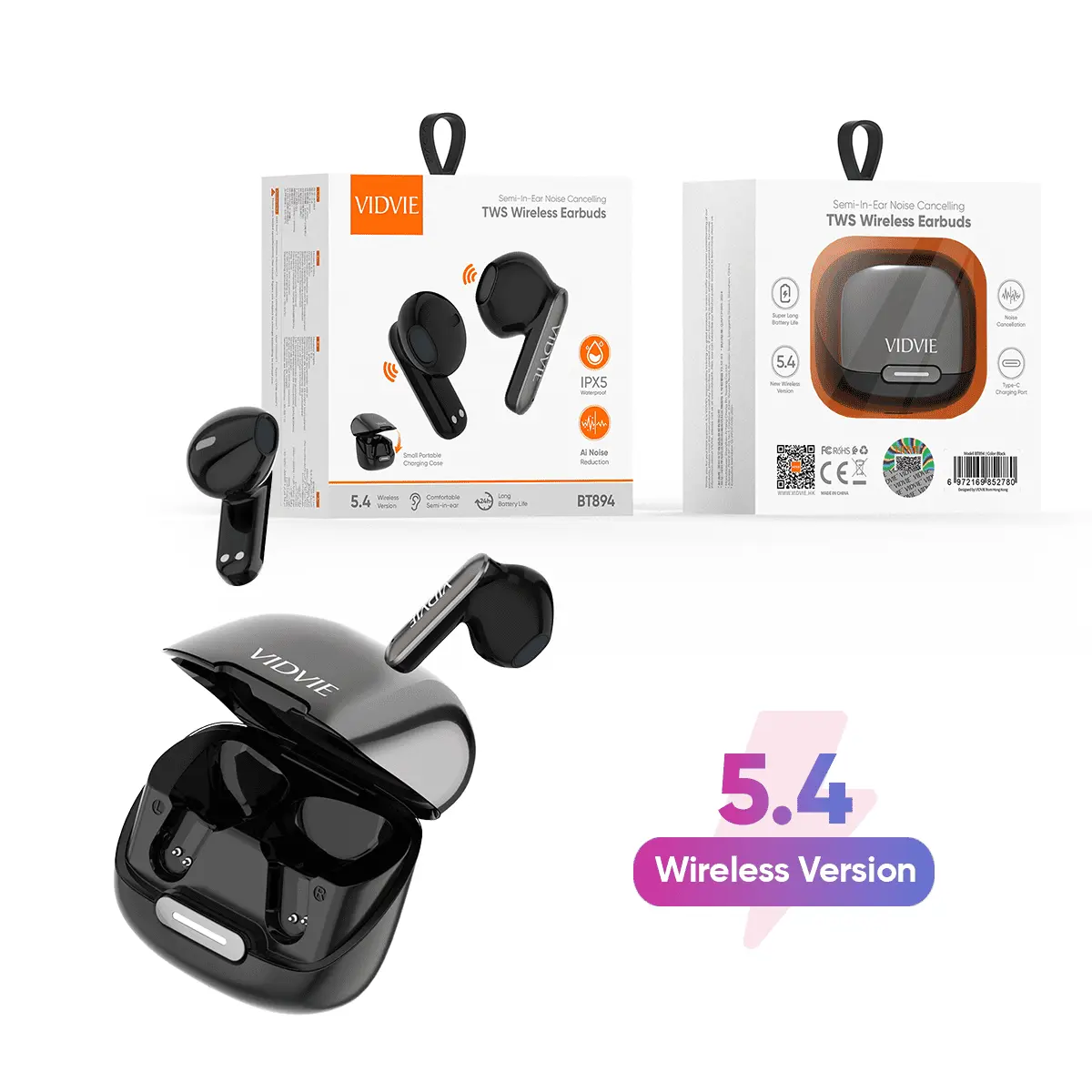 BT894  Semi-In-Ear Noise Cancelling TWS Wireless Earphone