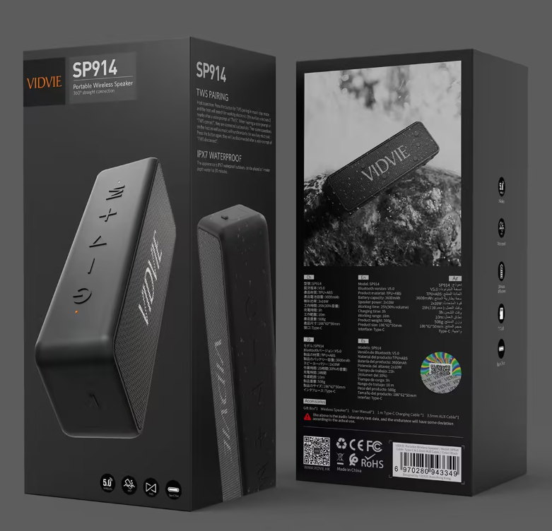 SP914 Portable Wireless Speaker TC & 3.5mm-3.5mm AUX Cable (Black)