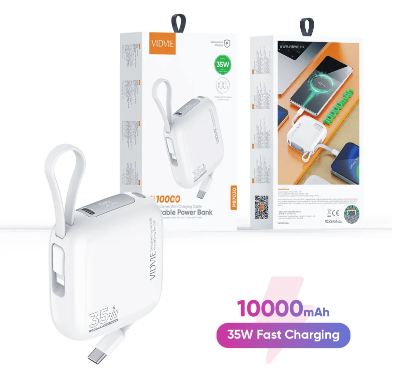 PB7030  10000mAh Mini Powerbank With Built-in Cables