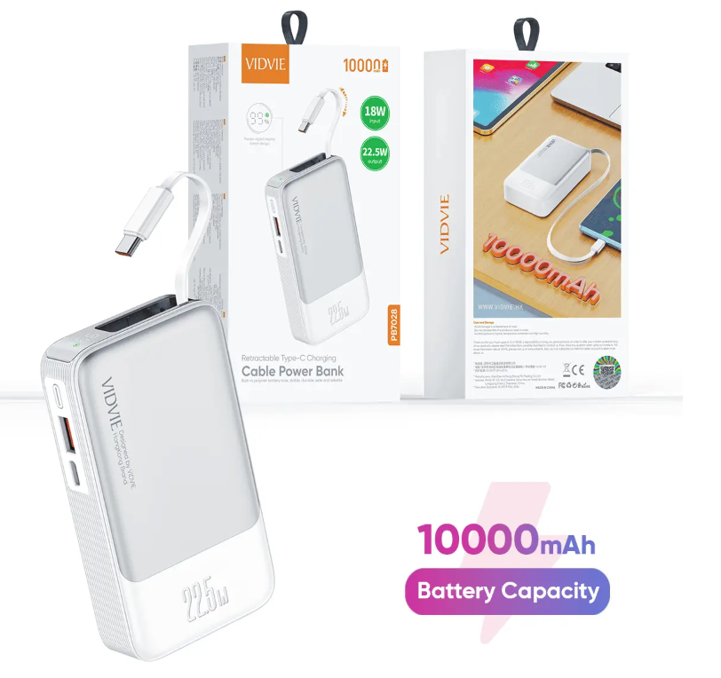 PB7028  10000mAh Retractable Type-C Charging Cable Power Bank