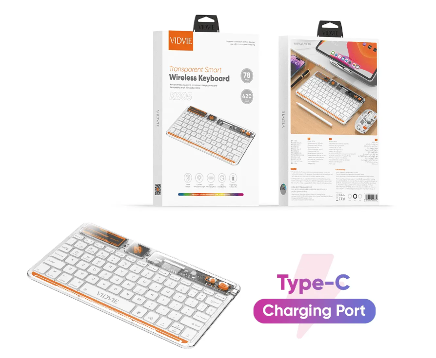 KB05 Transparent Smart Wireless Keyboard TC White