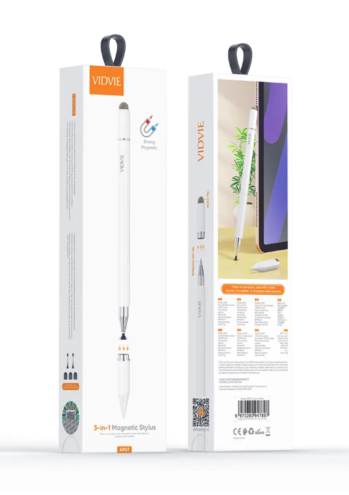 VIDVIE AP07 3-in-1 Magnetic Stylus Pen, Universal Touch Pen, White