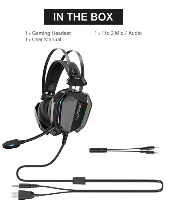 EK03 Game Headset With Wire Flexible Headphone 3.5mm Audio Jack And USB HD HIFI Black