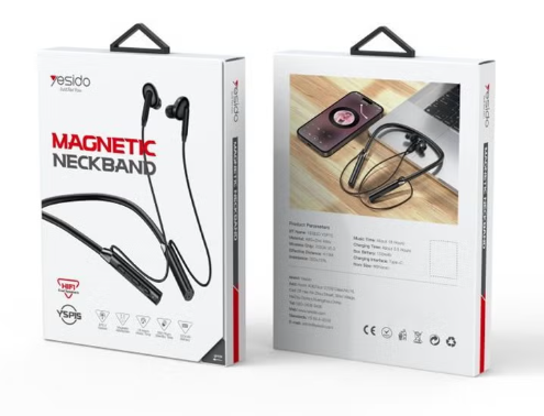 Yesido YSP15 Megnatic Neckband Hanging Neckband Dual Dynamic Bluetooth BT 5.3 Type-C Charging Interface Earphone - Black