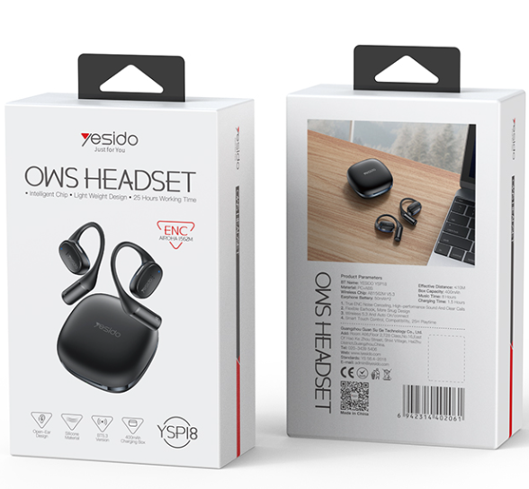 YSP18 Yesido BT5.3 ENC Smart Noise Reduction Air Directional Conduction OWS Open Type Wireless Earphones