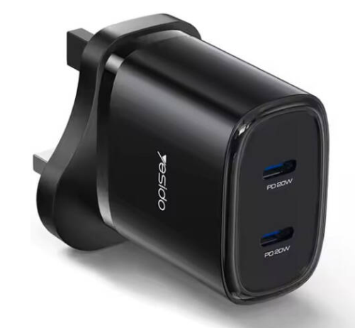 Yesido YC53 20W UK Plug Charging Adapter Wall Charger with Type-C to Lightning Cable - Black
