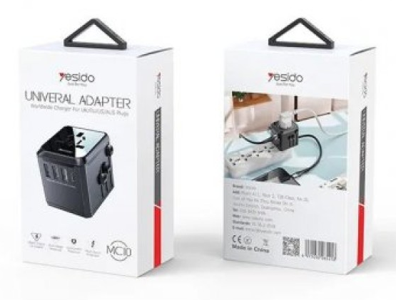 YESIDO MC10 Universal Travel Adapter with 4 Ultra-Fast USB Port and 1 Type C Power Socket Worldwide Plugs UK EU US AU Auto Switch