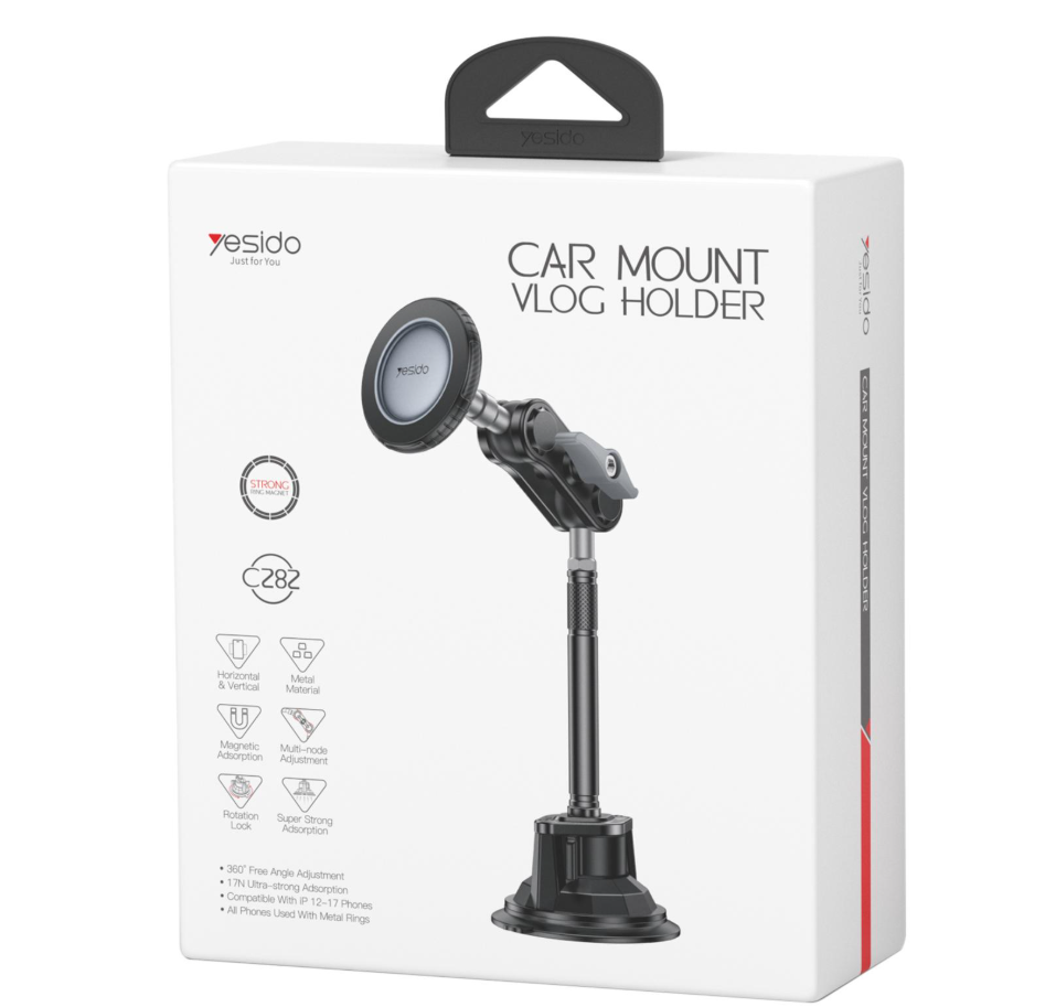 Yesido C282 Car Suction Cup Strong Magnetic Phone Shooting Holder Long Version (Black)
