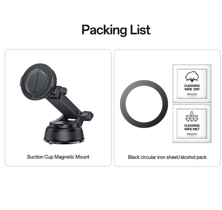 Yesido C280 360 Degrees Rotation 2 in 1 Clip and Magnetic Car Suction Cup Dashboard Phone Holder (Black)