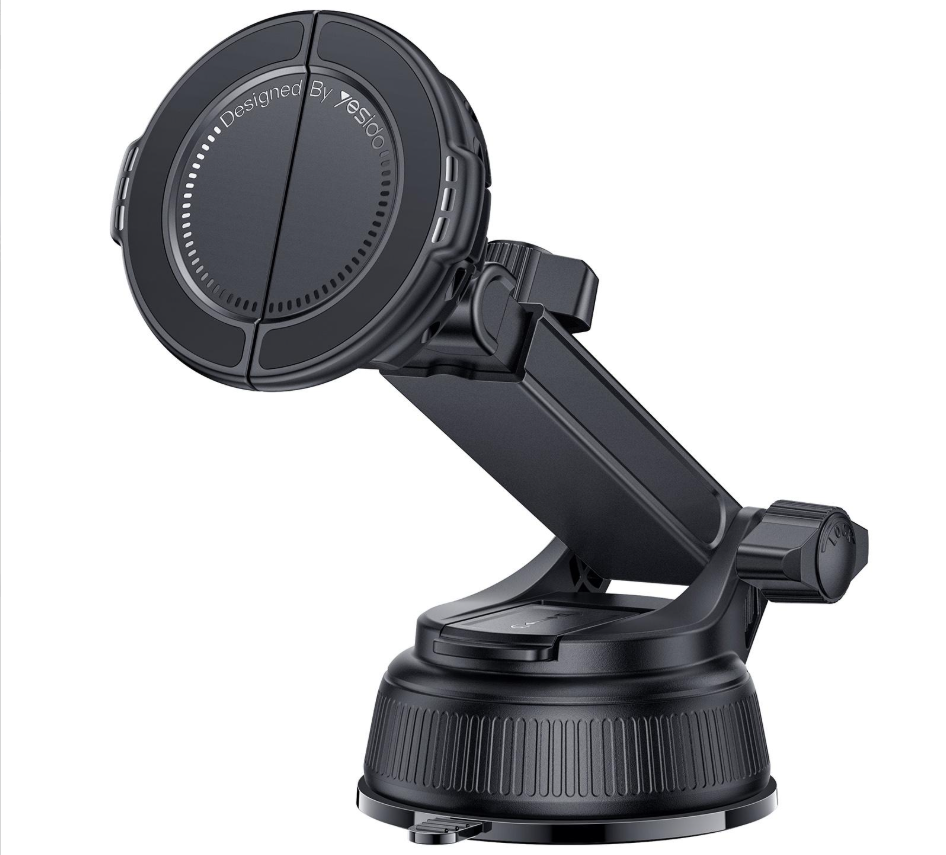 Yesido C280 360 Degrees Rotation 2 in 1 Clip and Magnetic Car Suction Cup Dashboard Phone Holder (Black)