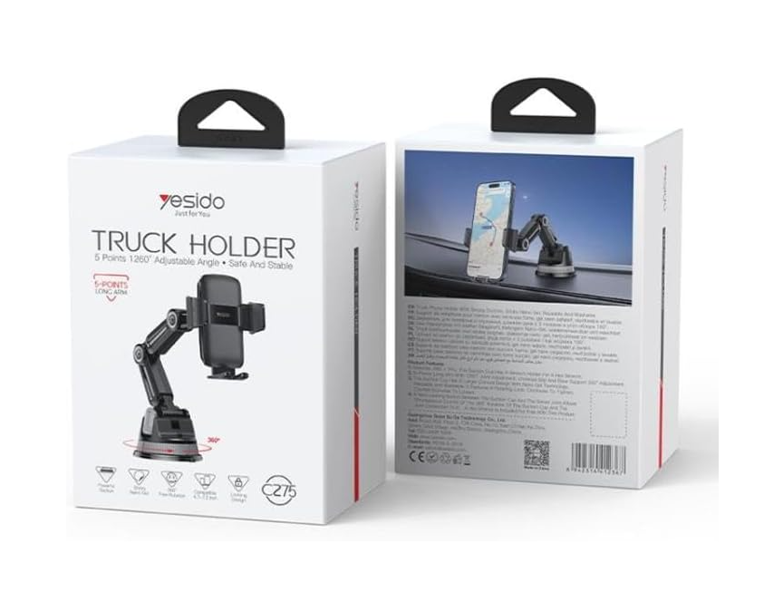 Yesido C275 Truck Anti-shake Retractable Vacuum Suction Cup Phone Holder (Black)